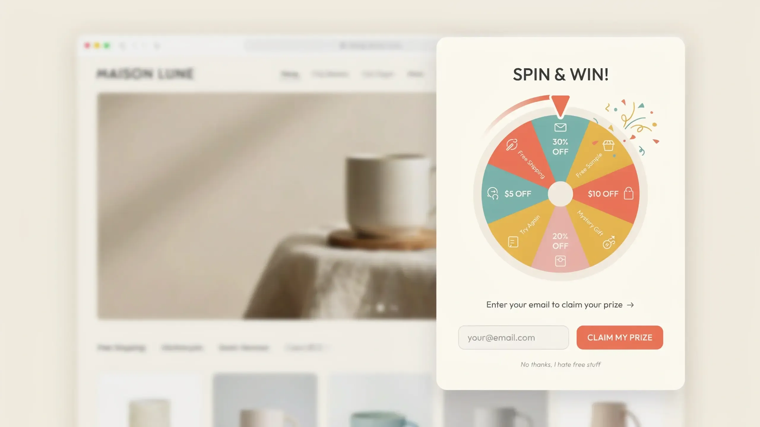 Spin to win popup